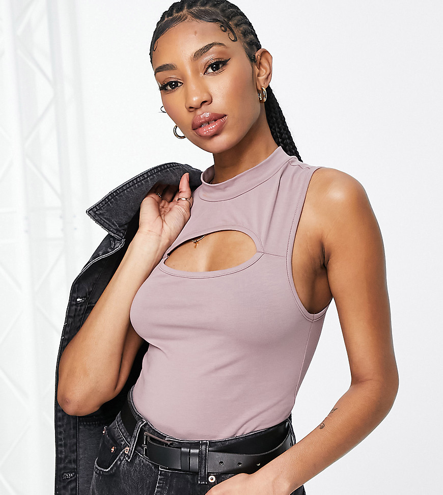 ASOS DESIGN Tall cut out tank top in mink-Neutral
