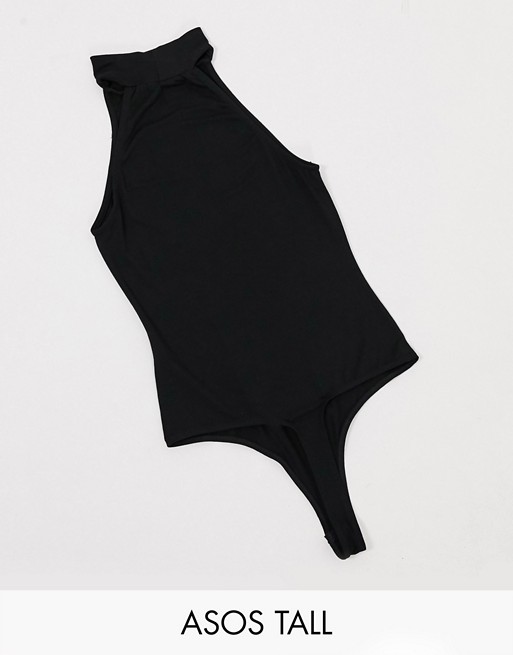ASOS DESIGN Tall cutaway sleeveless bodysuit with high neck in black