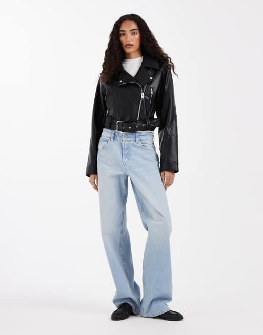 ASOS DESIGN Tall – Czarna krótka kurtka typu biker z imitacji skóry, 2 z 4