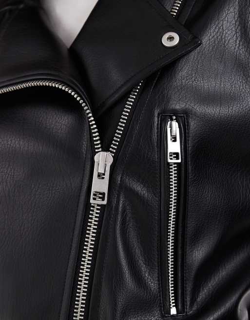 ASOS DESIGN Tall – Czarna krótka kurtka typu biker z imitacji skóry, 3 z 4