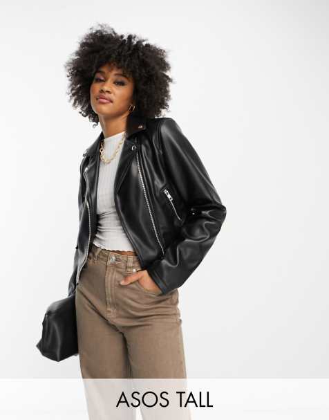 ASOS DESIGN Tall – Czarna kurtka biker ze sztucznej skóry - view 1