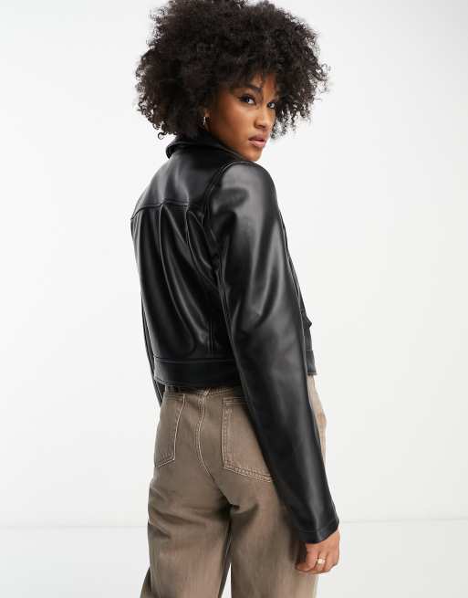 ASOS DESIGN Tall – Czarna kurtka biker ze sztucznej skóry, 3 z 4