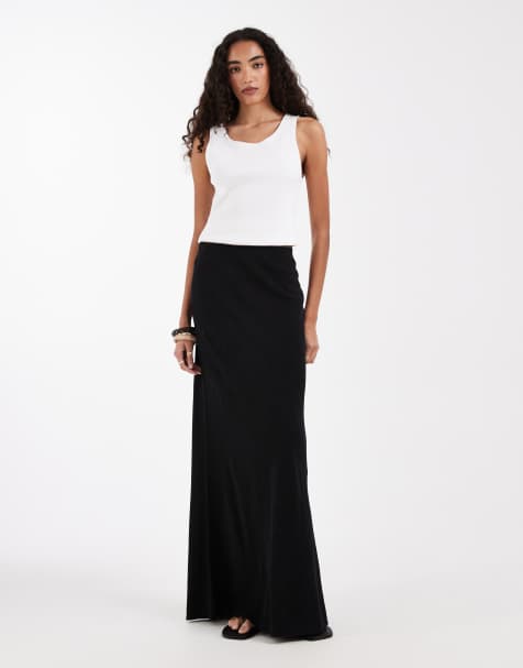ASOS DESIGN Tall – Czarna lniana spódnica midaxi cięta ze skosu - view 1