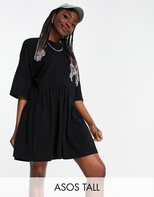 ASOS DESIGN Tall – Czarna luźna sukienka mini z obniżoną talią | ASOS
