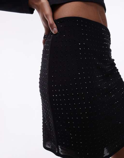 ASOS DESIGN Tall – Czarna siateczkowa spódnica mini zdobiona dżetami, 4 z 5