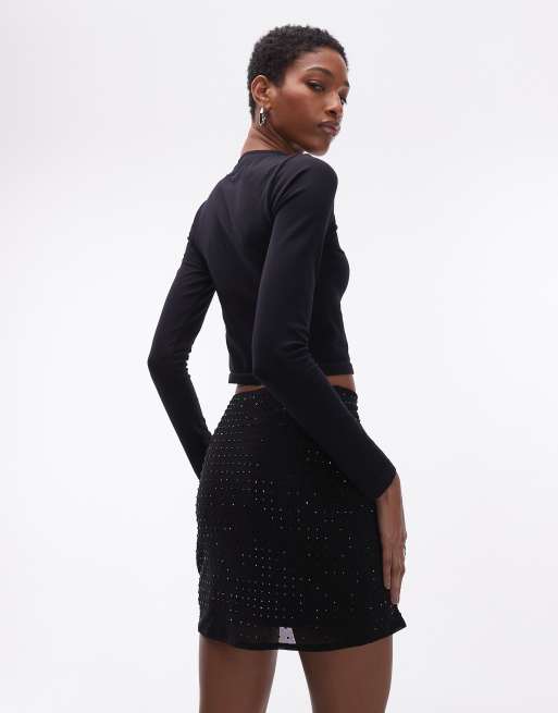 ASOS DESIGN Tall – Czarna siateczkowa spódnica mini zdobiona dżetami, 5 z 5