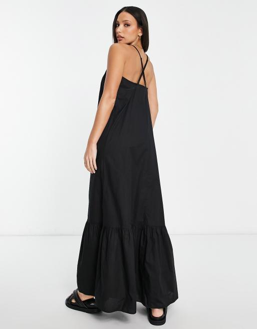 ASOS DESIGN Tall – Czarna sukienka plażowa maxi na ramiączkach, 2 z 4