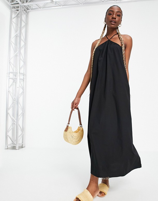  Zapłata ASOS DESIGN Tall – Czarna sukienka swing maxi z dekoltem typu halter Black