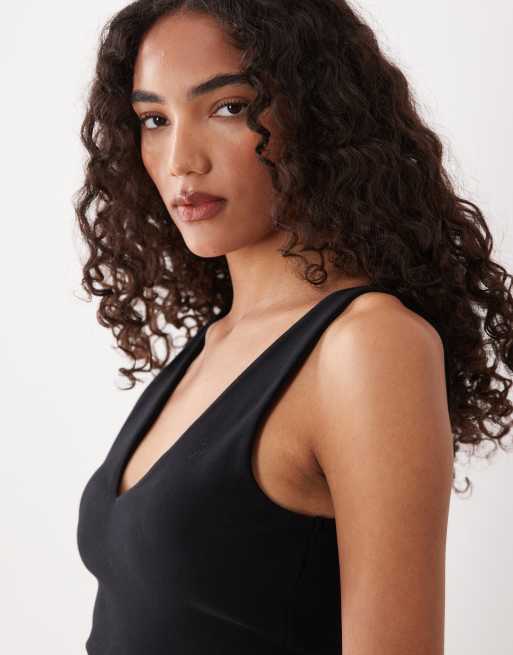 ASOS DESIGN Tall – Czarne bawełniane body z dekoltem w szpic, 2 z 4