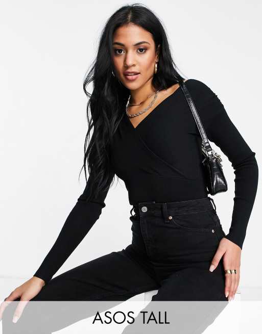 ASOS DESIGN Tall – Czarne dzianinowe body z opadającymi ramionami