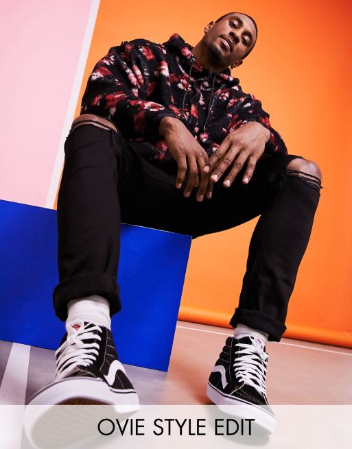 ASOS DESIGN Tall – Czarne jeansy o obcisłym kroju z przetarciami na kolanach