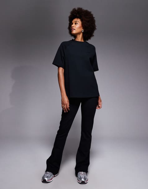 ASOS DESIGN Tall – Czarne joggersy dzwony ze szwami interlock, część zestawu - view 1