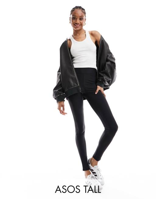 ASOS DESIGN Tall – Czarne legginsy z matowego materiału z połyskiem i wysokim stanem