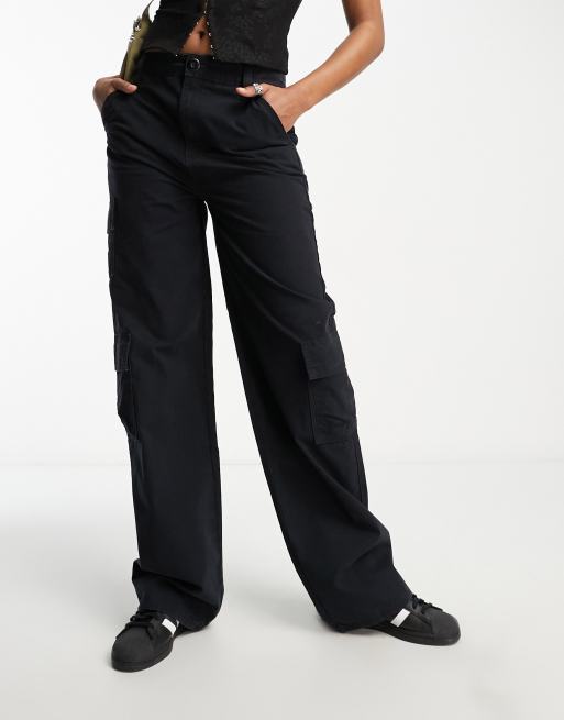 ASOS DESIGN Tall – Czarne spodnie bojówki oversize z kieszeniami , 3 z 4