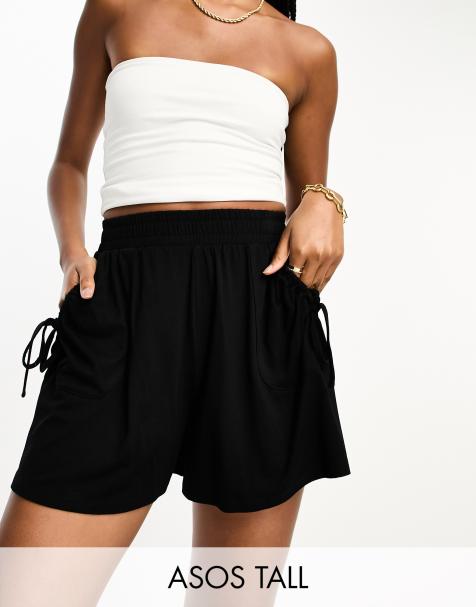 ASOS DESIGN Tall – Czarne szorty z marszczoną talią i kieszenią - view 1