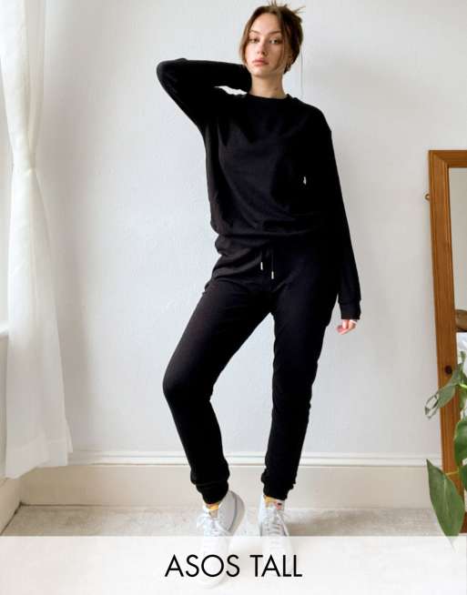 ASOS DESIGN Tall – Czarny dopasowany dres z bluzą i joggersami