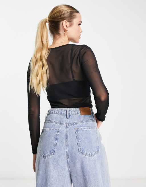 ASOS DESIGN Tall – Czarny krótki top siateczkowy z długimi rękawami, 4 z 4