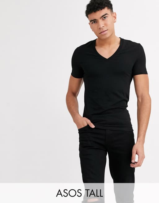 ASOS DESIGN Tall – Czarny T-shirt o kroju podkreślającym sylwetkę z głębokim dekoltem