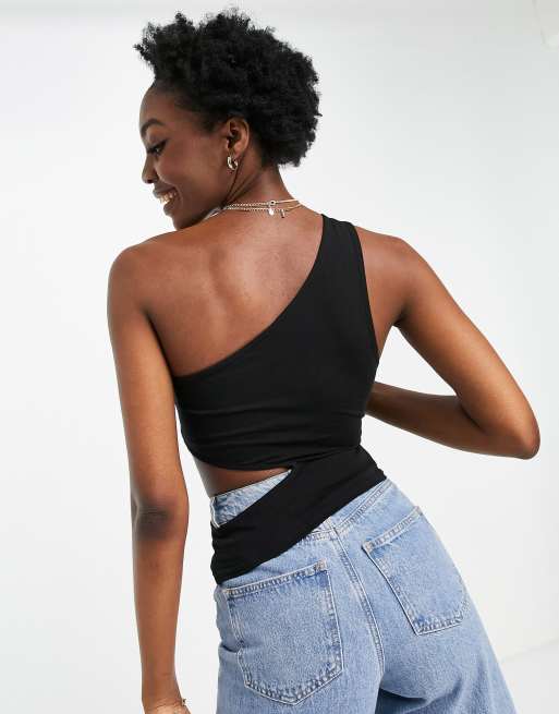 ASOS DESIGN Tall – Czarny top na jedno ramię z wycięciem, 2 z 4