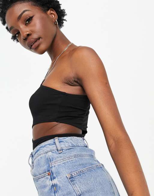 ASOS DESIGN Tall – Czarny top na jedno ramię z wycięciem, 3 z 4