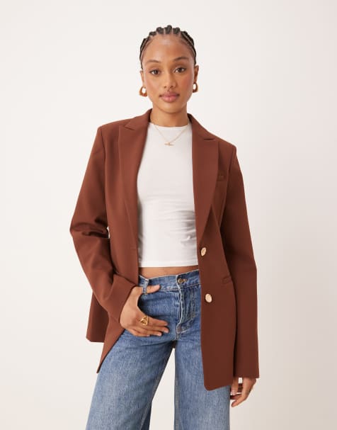 ASOS DESIGN Tall moulded hip blazer in chocolate
