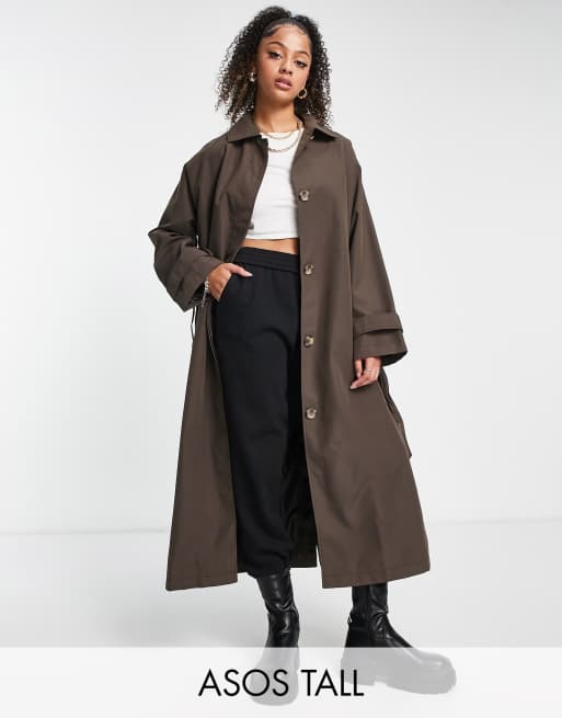 ASOS DESIGN Tall – Czekoladowy prochowiec o fasonie boyfriend