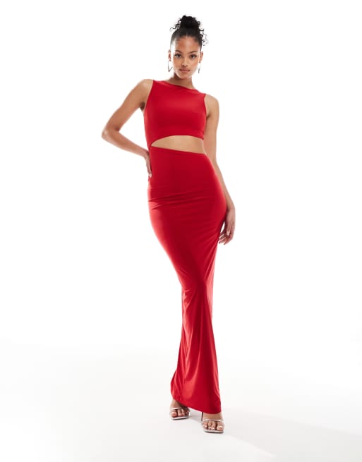 ASOS DESIGN Tall – Czerwona opinająca sukienka maxi z wycięciem