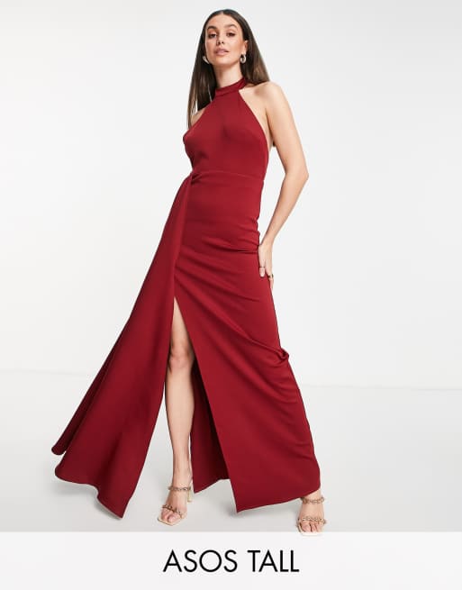 ASOS DESIGN Tall – Czerwona sukienka maxi z dekoltem typu halter
