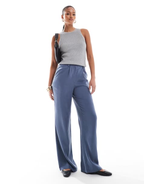 ASOS DESIGN Tall - Dad broek met wijde pijpen in blauw met wassing, deel van co-ord set - view 1