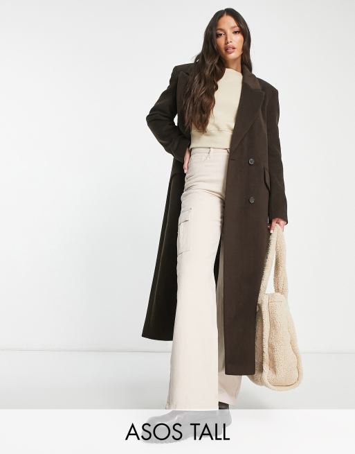 ASOS DESIGN Tall dad coat in chocolate