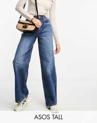 ASOS DESIGN Tall - Dad-Jeans in Dunkelblau mit weitem Schnitt