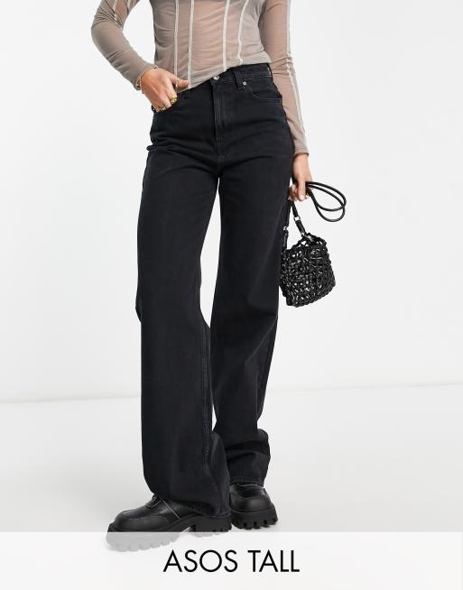 ASOS DESIGN Tall - Dad jeans met wijde pijpen in zwarte wassing