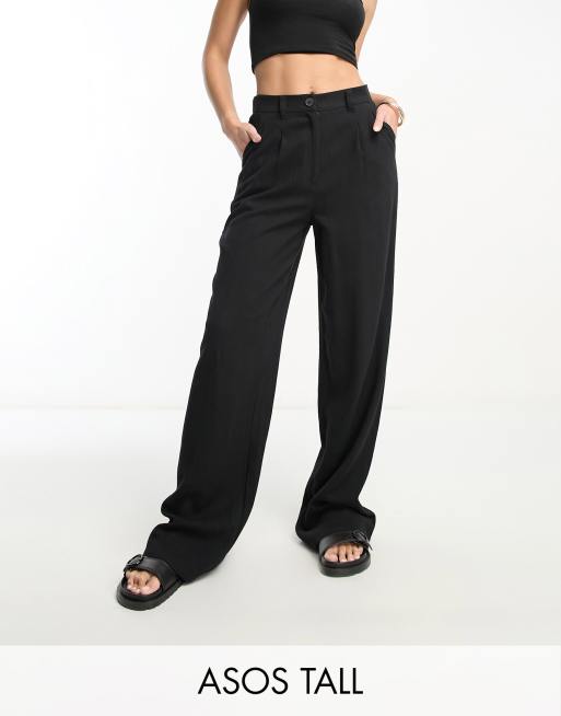ASOS DESIGN Tall dad pant with linen in black ASOS