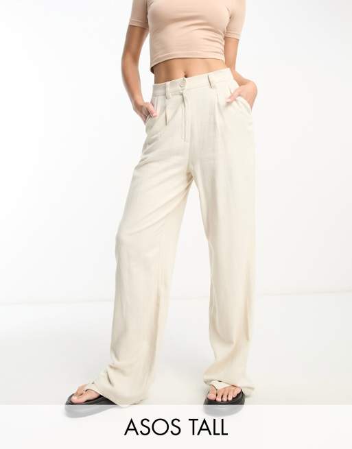 ASOS DESIGN Tall dad pant with linen in stone