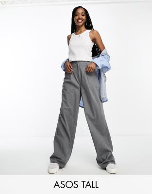 Shop Asos Design Tall Wide Leg Dad Pants In Gray Heather