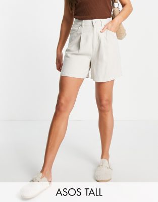 ASOS DESIGN Tall - Dad-Shorts in Hellbeige mit Leinenanteil-Neutral