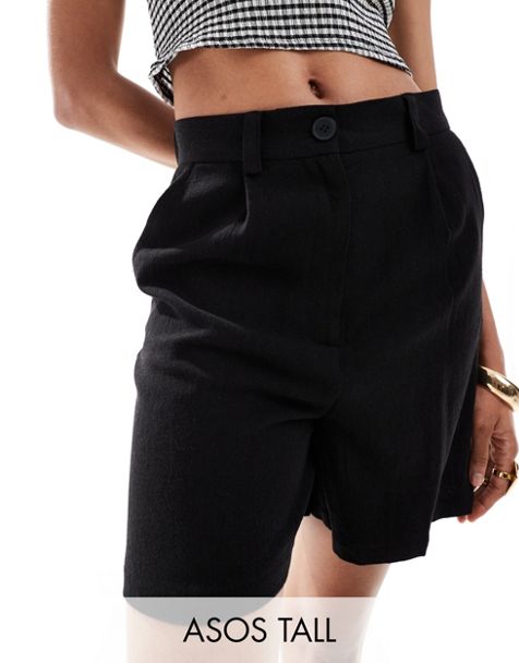 ASOS DESIGN Hourglass linen runner shorts in black