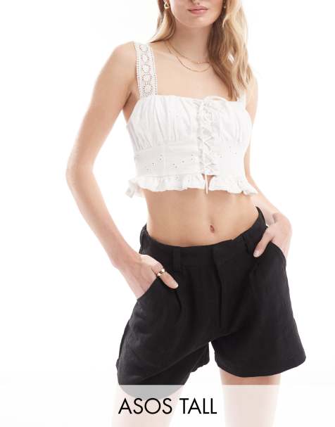 ASOS DESIGN Tall dad shorts with linen in black - view 1