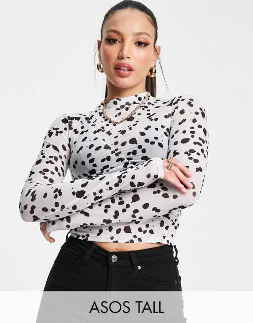 ASOS DESIGN Tall – Dalmatinerprickig topp i mesh med rysch