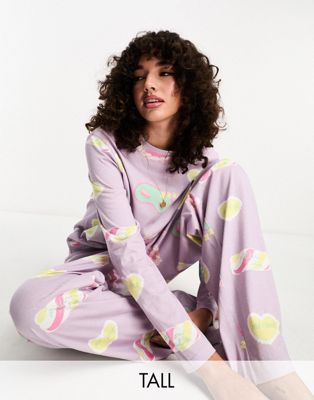 ASOS DESIGN Tall daydream long sleeve top & trouser pyjama set in lilac - ASOS Price Checker
