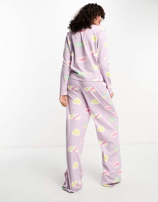 ASOS DESIGN Curve soft jersey long sleeve shirt & pants pajama set