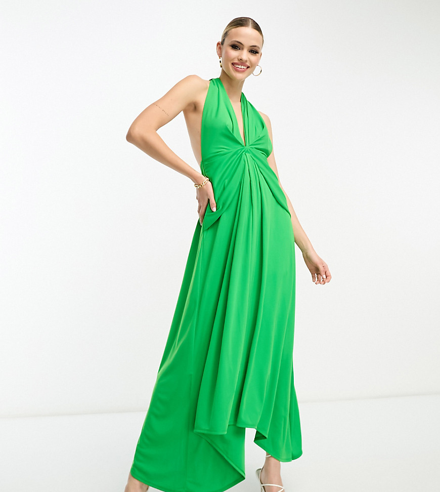 ASOS DESIGN Tall deep plunge sash midi dress in green