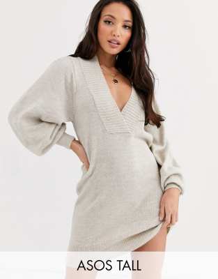 deep v neck sweater dress