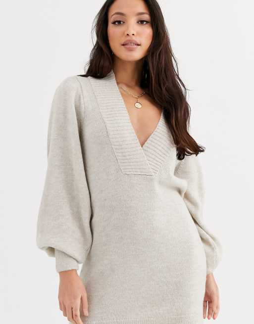 Deep v discount neck sweater dress