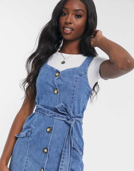 Womens Tall Denim Pocket Pinafore Dress - Blue - 10