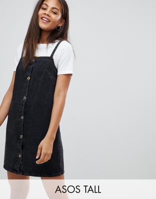 ASOS DESIGN Tall denim button through slip dress in black with ...