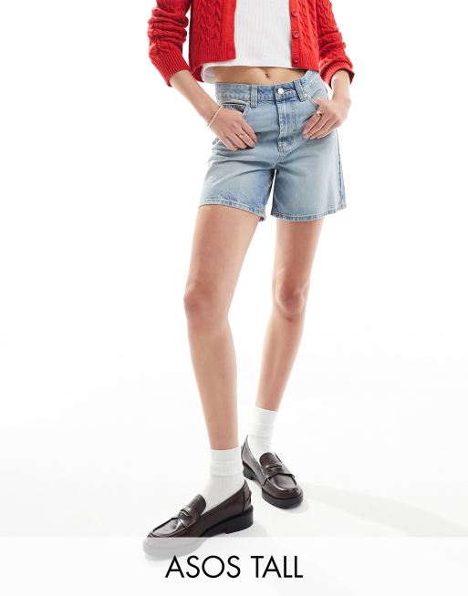 ASOS DESIGN Tall denim dad shorts in light wash blue