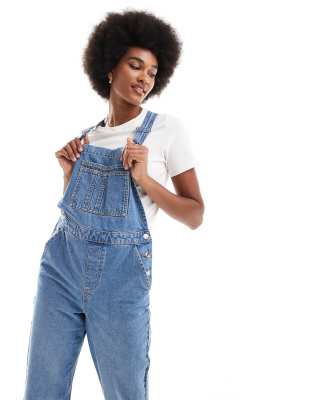 Topshop Tall Casual Dungaree Jumpsuit In Blue-Grey for Women