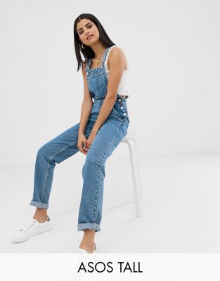 ASOS DESIGN Tall denim dungaree in midwash blue