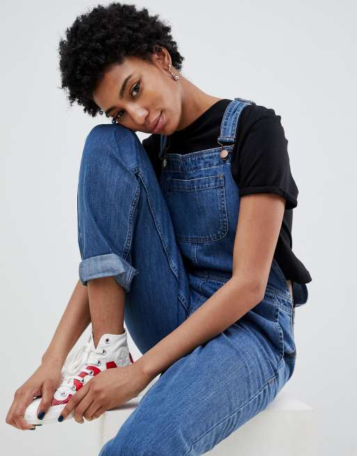 ASOS DESIGN Tall denim dungaree in stonewash blue